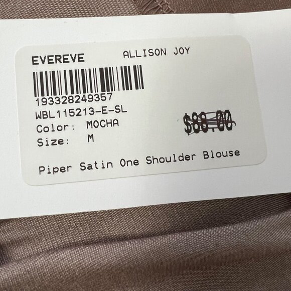 Evereve Allison Joy Womens Piper One Shoulder Blouse Mocha Brown Satin size M - Picture 13 of 14